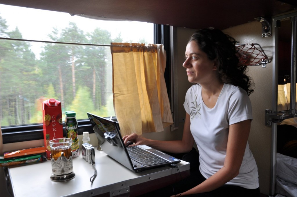 Travail sur le blog, à bord du transsibérien